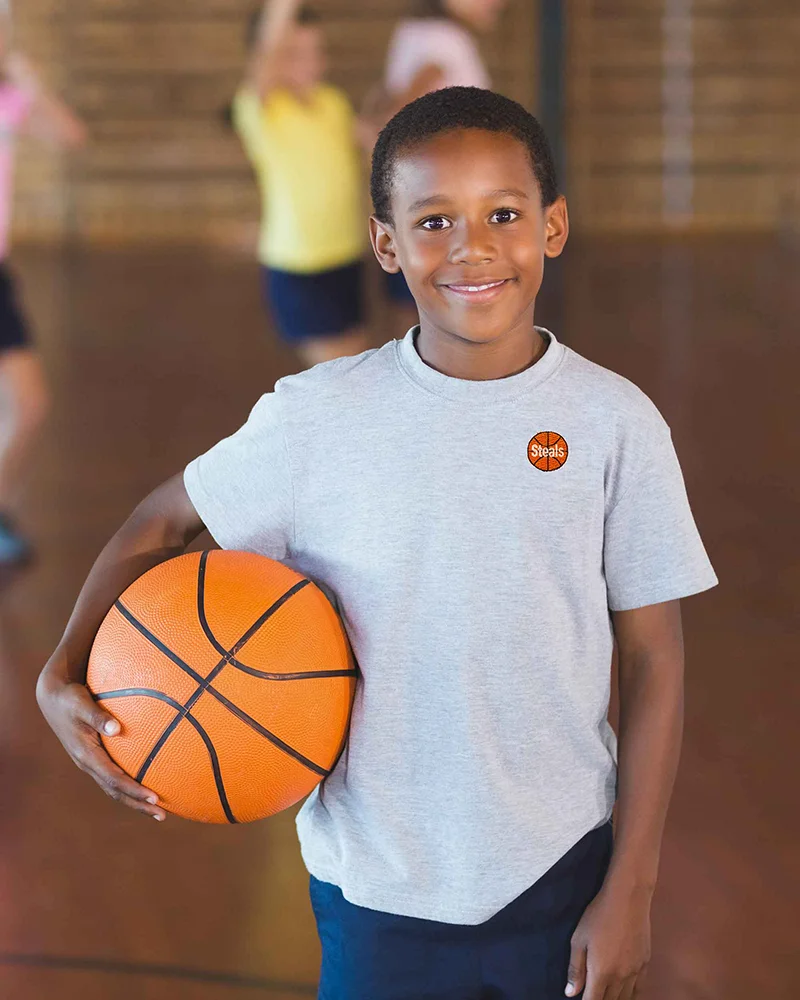 Steals Basketball Award Patch on Basketball Player